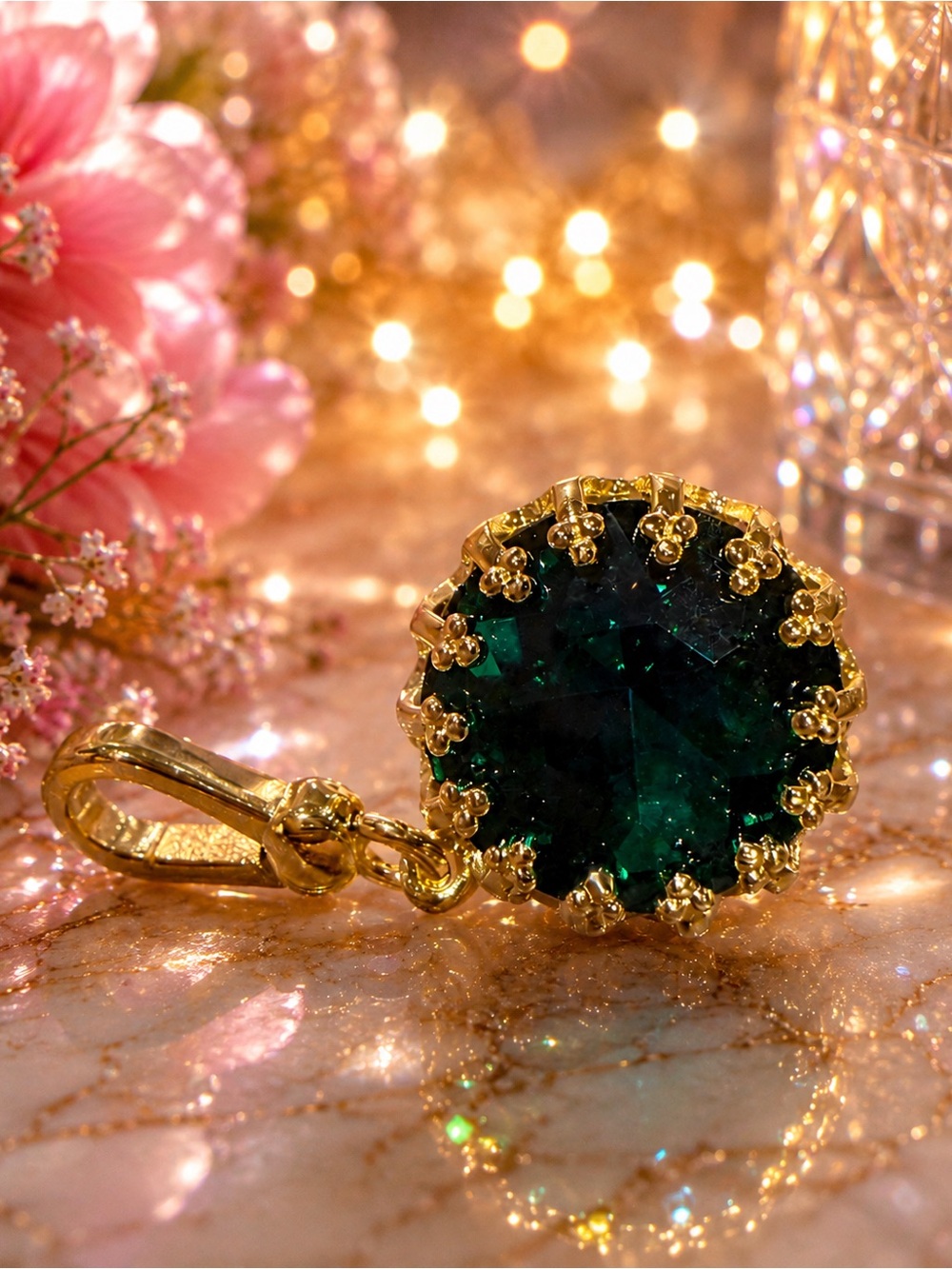 Gold Charm Pendant with Deep Green Emerald Gemstone  - add to your favorite item